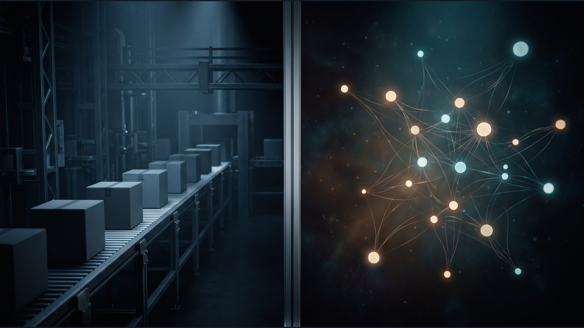 Generated cover image contrasting rigid assembly-line control with output-quality governance for autonomous agents