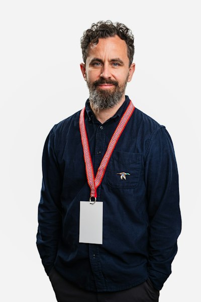 Person wearing an identity badge on a lanyard